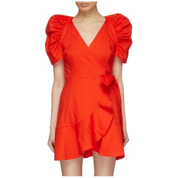 C/MEO COLLECTIVE Motivations Puff Sleeve Ruffle Hem Wrap Dress - Picture 4 of 8